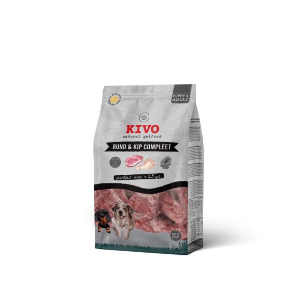 KIVO Marha & csirke komplett BARF menü porciók kutyáknak (kölyök kortól) 500 g