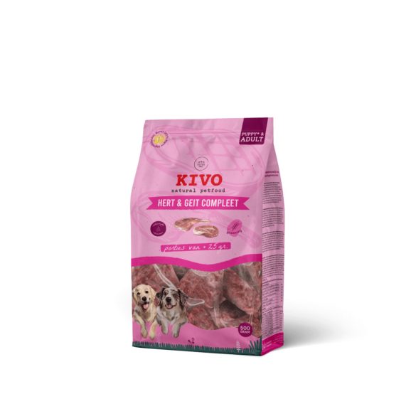 KIVO Szarvas & kecske komplett BARF menü porciók kutyáknak (kölyök kortól) 500 g