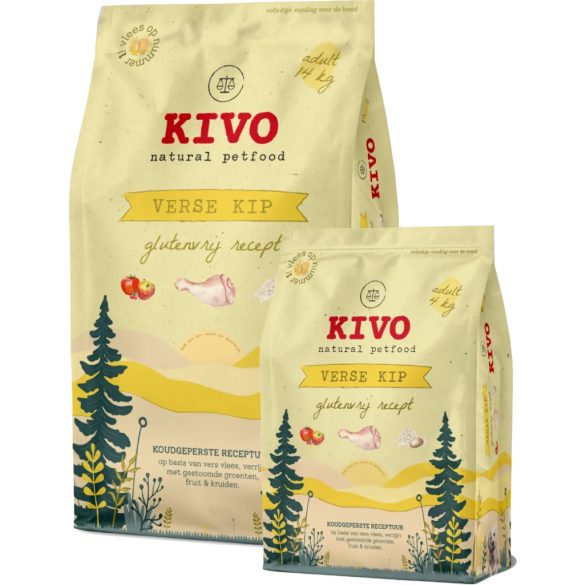 KIVO Friss csirke – gluténmentes, hidegen sajtolt felnőtt kutyatáp